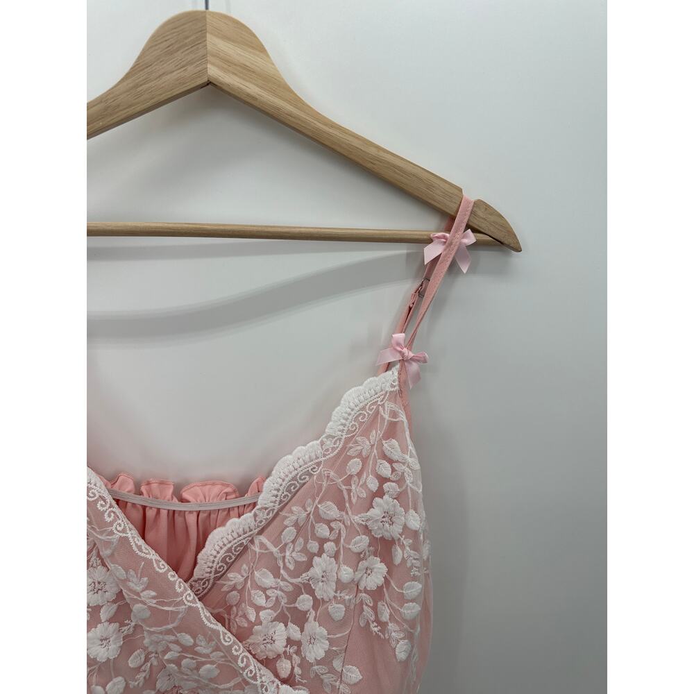 Romwe Pink Floral Lace Babydoll Tank Women Size 1XL Bratz Feminine Coquette - Picture 5 of 7